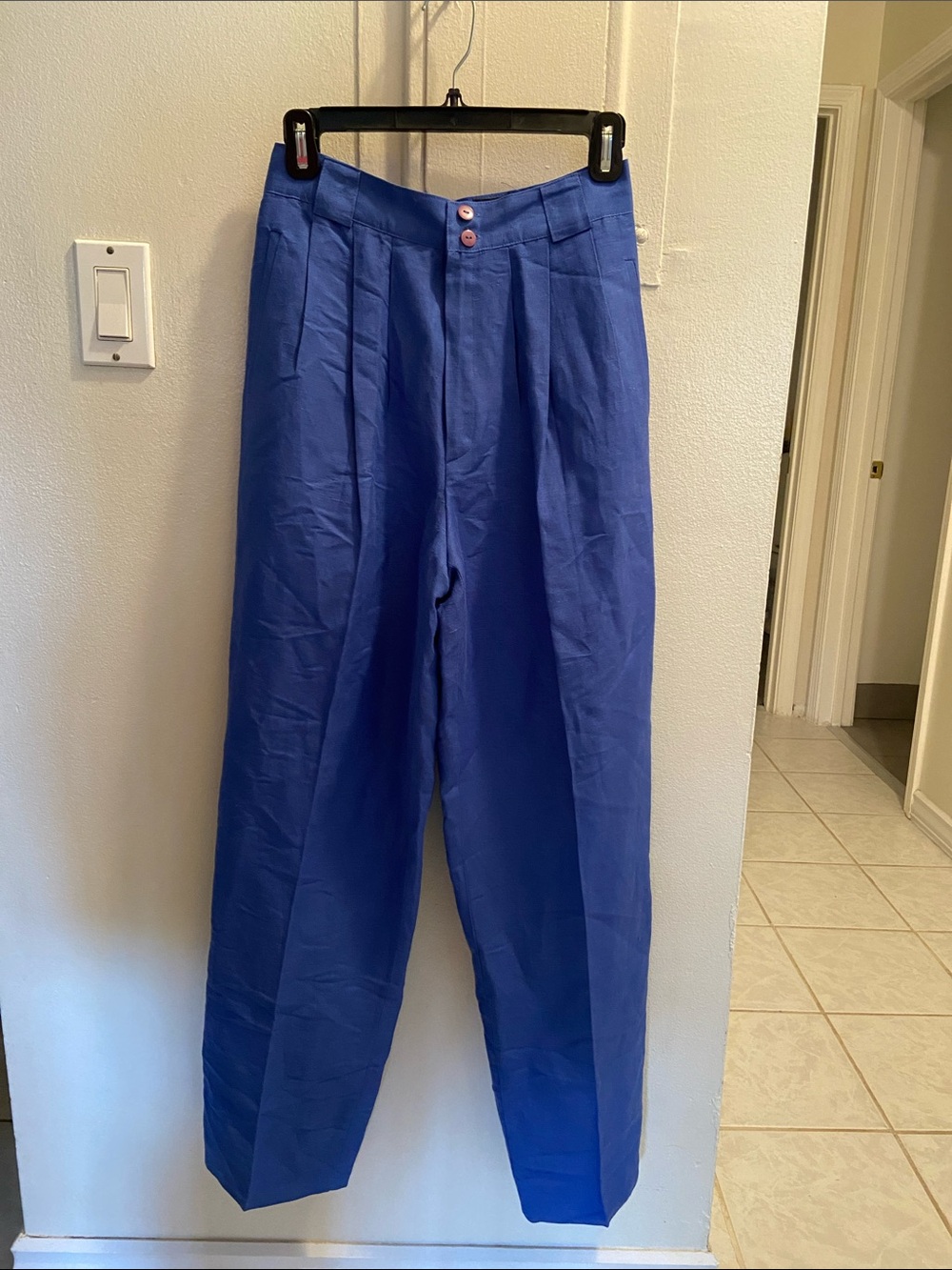 High-Rise Cobalt Blue Pleated Women's Trousers